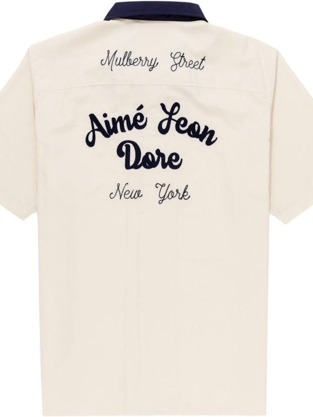 Aime Leon Dore Cream Bowling Shirt with Navy Script Back
